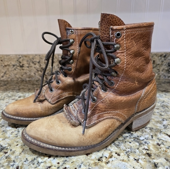 Vintage Oil Resistant Leather Roper Lace Up Boots 6.5 Distressed - Picture 1 of 10